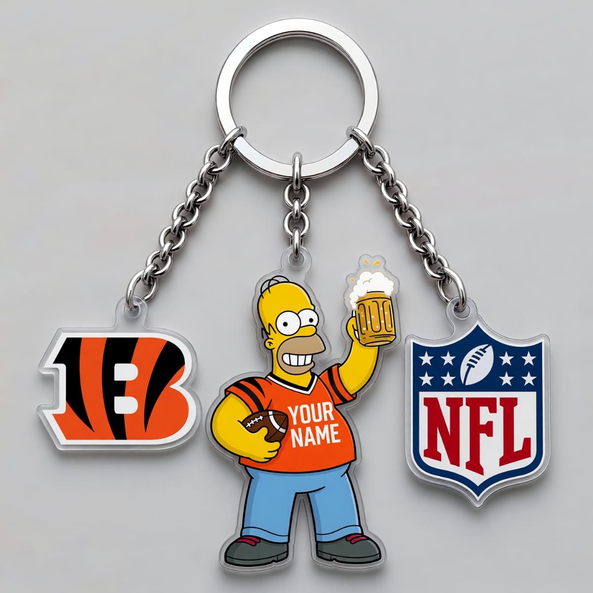 Personalized Cincinnati Bengals x The Simpsons Triple Charm Keychain - Custom Name | NFL Fan Gift