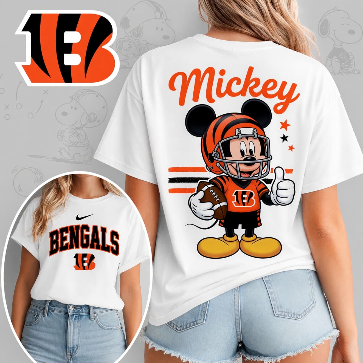 Cincinnati Bengals x Mickey Mouse Football Game Day Unisex T-Shirt – NFL Fan Outfit