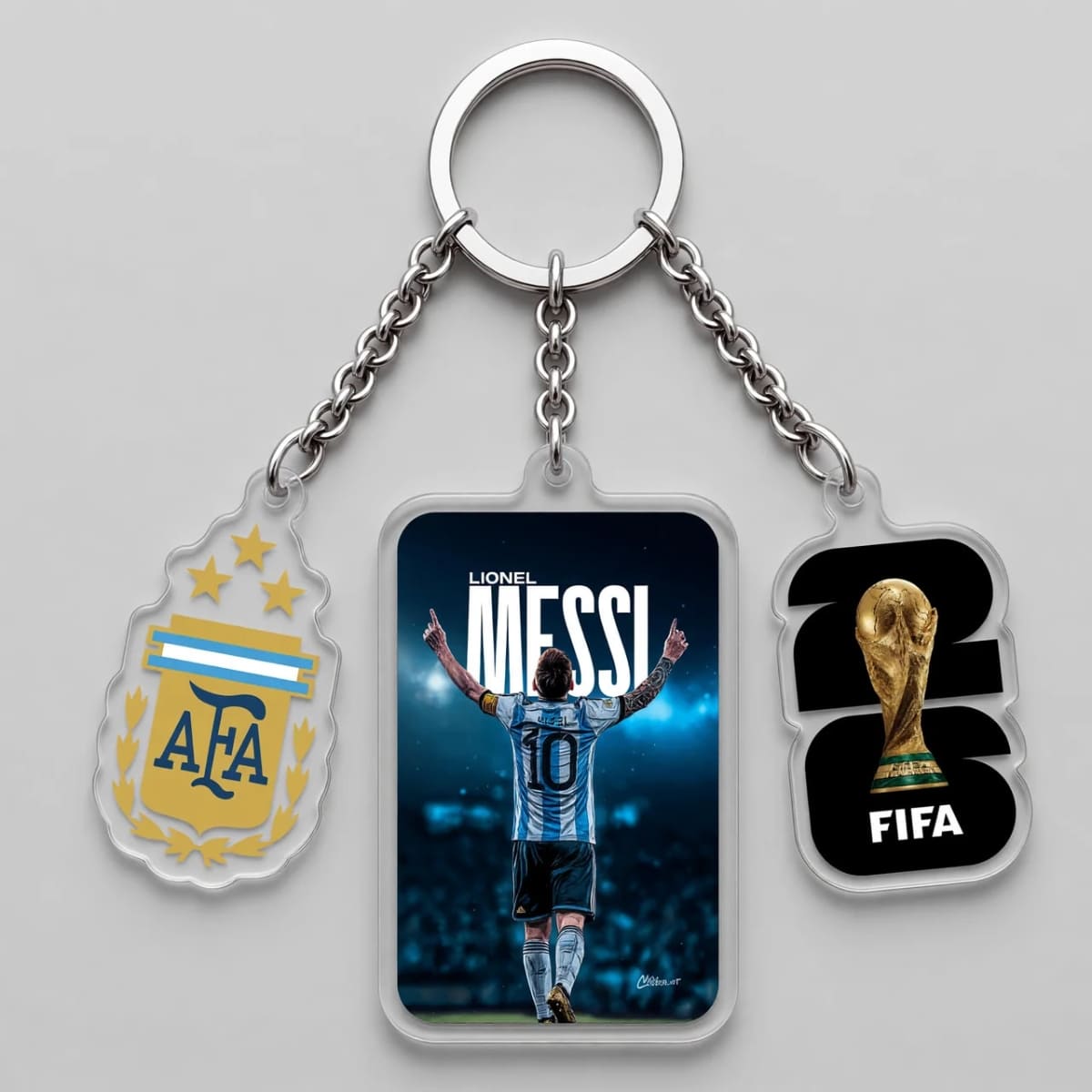 Lionel Messi No.10 Stadium Celebration Triple Charm Keychain | World Cup 2026