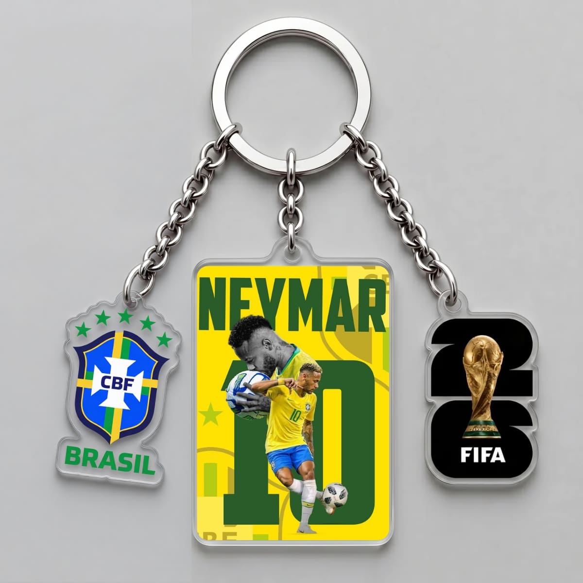 Neymar Júnior Brazil Number 10 Action Triple Charm Keychain | World Cup 2026