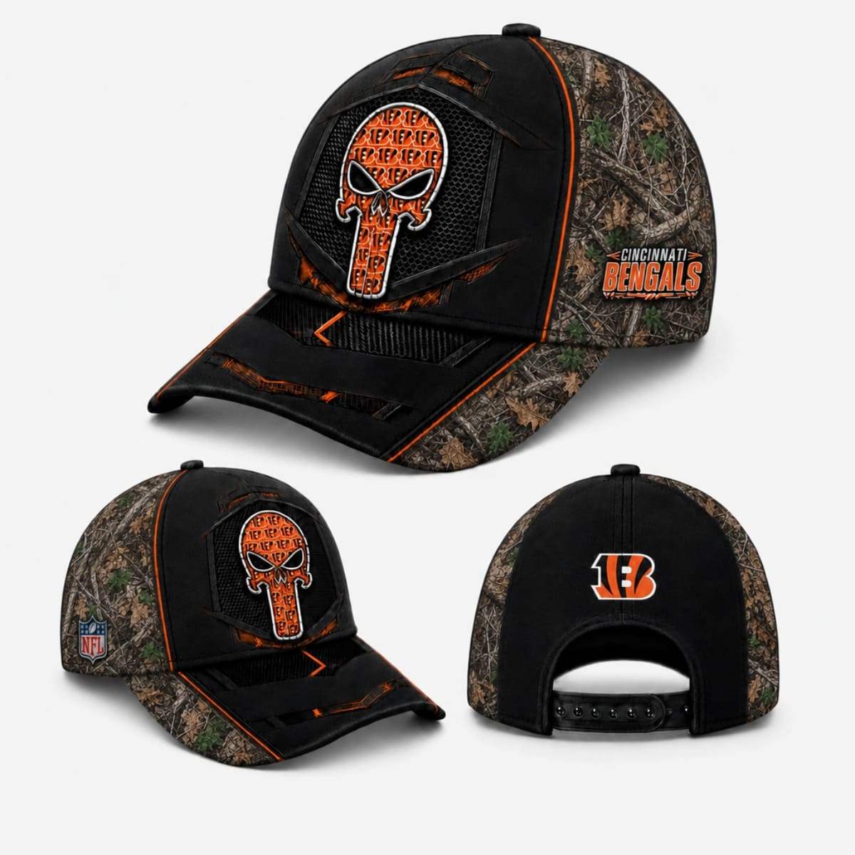 Cincinnati Bengals Tactical Camo Skull Cap – Custom Name | NFL Fan Outfit