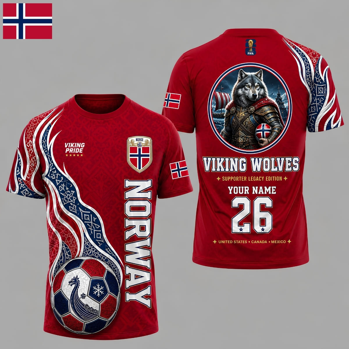 Personalized Norway Viking Wolves World Cup 2026 Unisex T-Shirt – Custom Name & Number