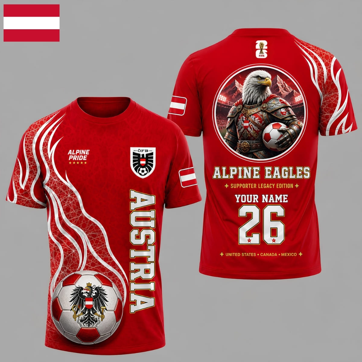 Personalized Austria Alpine Eagles World Cup 2026 Unisex T-Shirt – Custom Name & Number