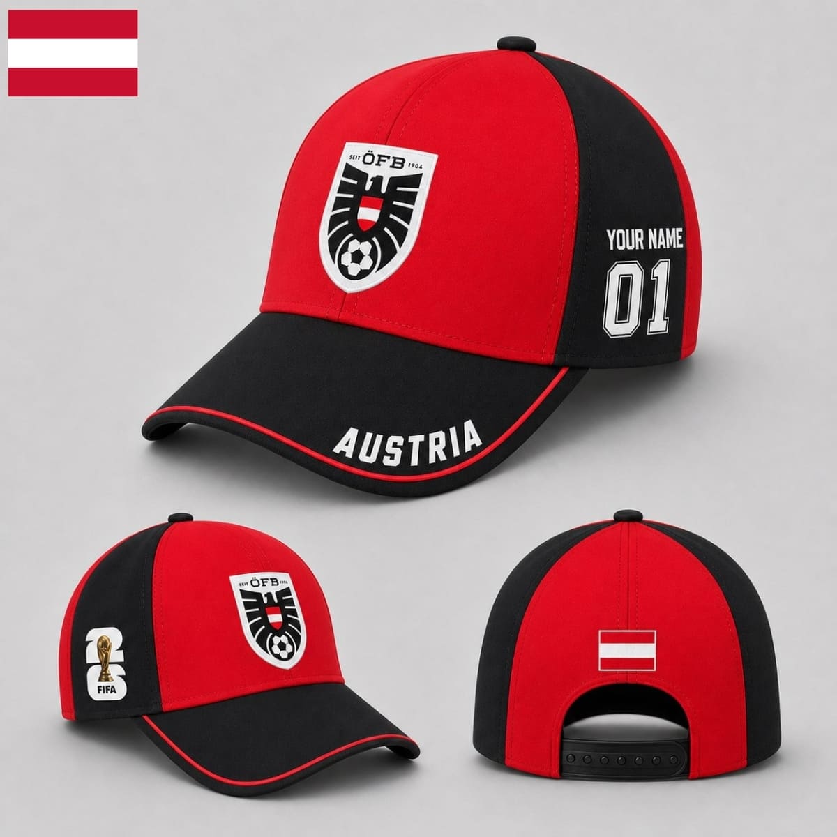Personalized Austria Baseball Cap – Home Jersey Inspired – Custom Name & Number | World Cup 2026