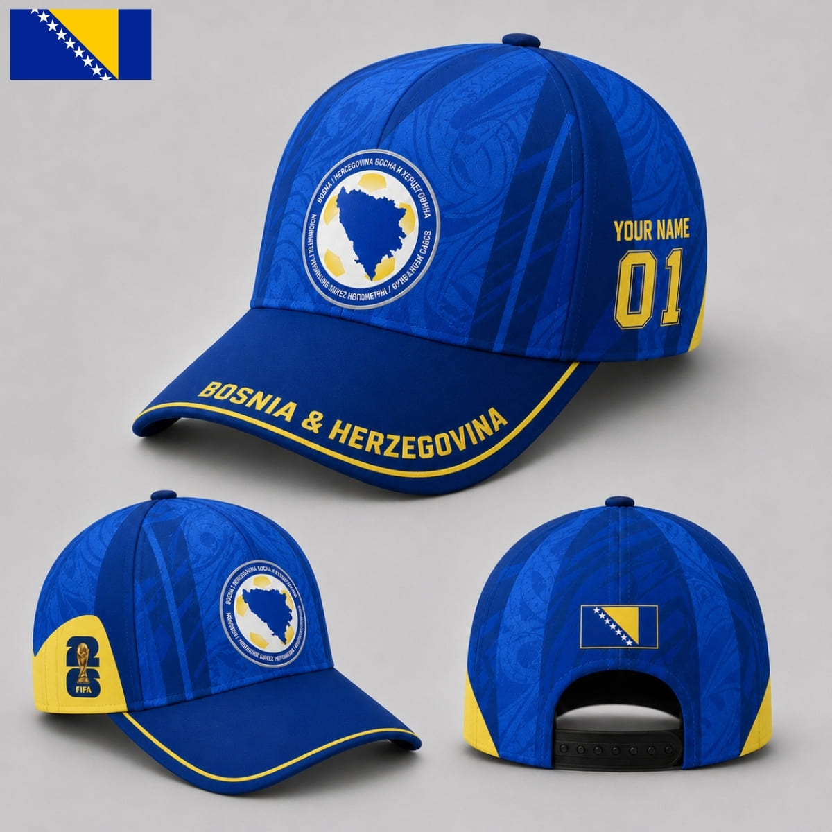 Personalized Bosnia & Herzegovina Baseball Cap – Home Jersey Inspired – Custom Name & Number | World Cup 2026