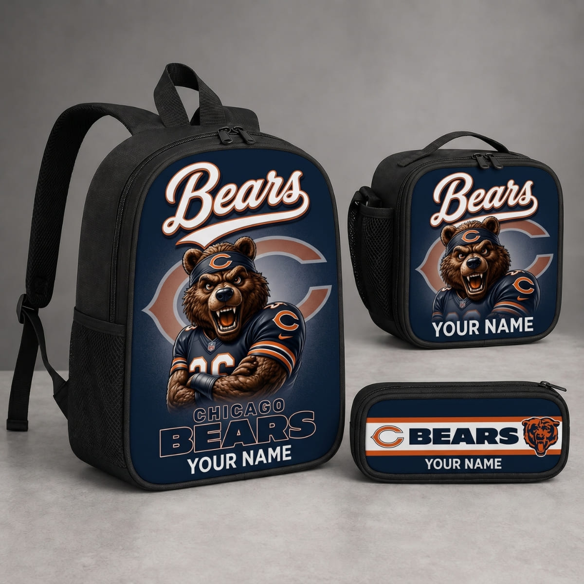 Personalized Chicago Bears Game Day School Pack – Custom Name – NFL 3-Piece Backpack Set