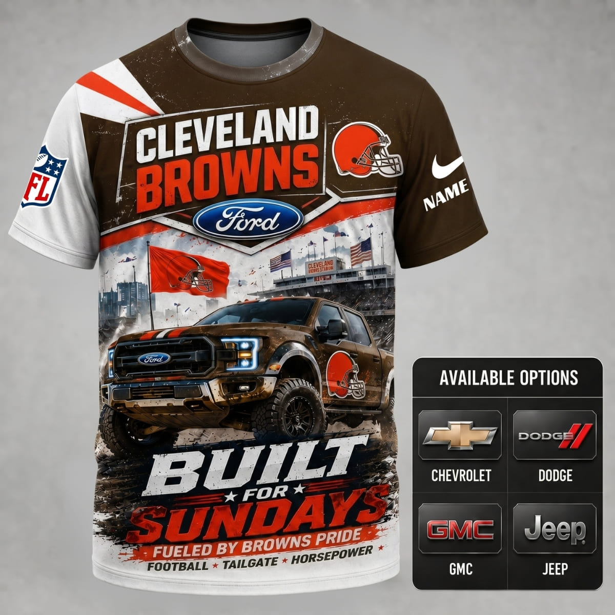 Personalized Cleveland Browns Built for Sundays Unisex T-Shirt – Custom Name & Vehicle | NFL Fan Outfit