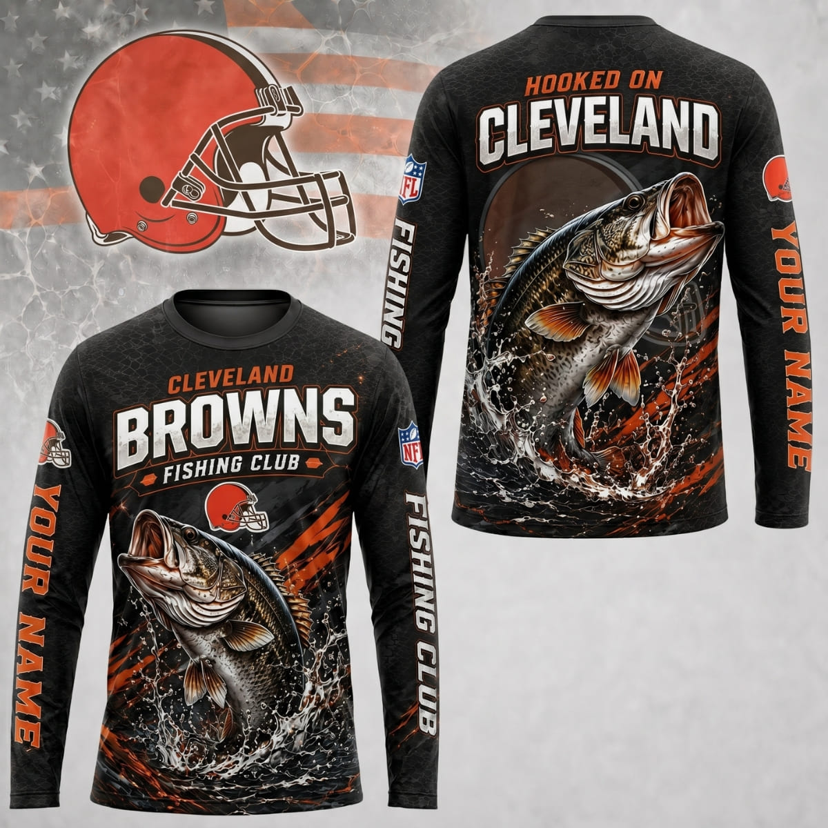 Personalized Cleveland Browns Fishing Club Long Sleeve Shirt – Custom Name | NFL x Fishing