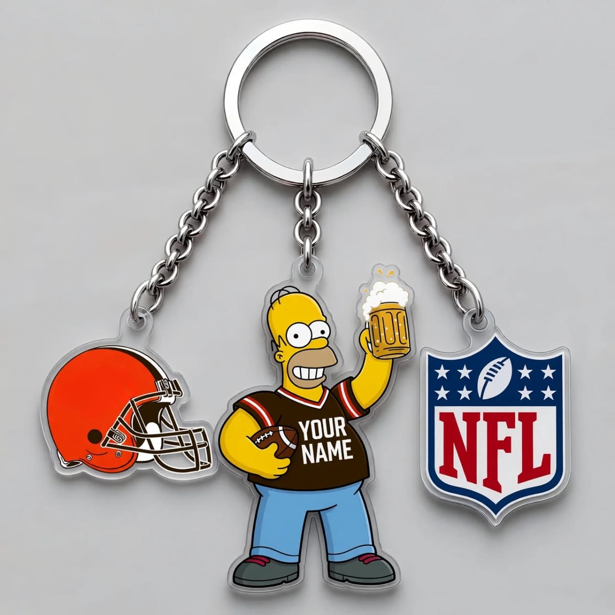 Personalized Cleveland Browns x The Simpsons Triple Charm Keychain - Custom Name | NFL Fan Gift