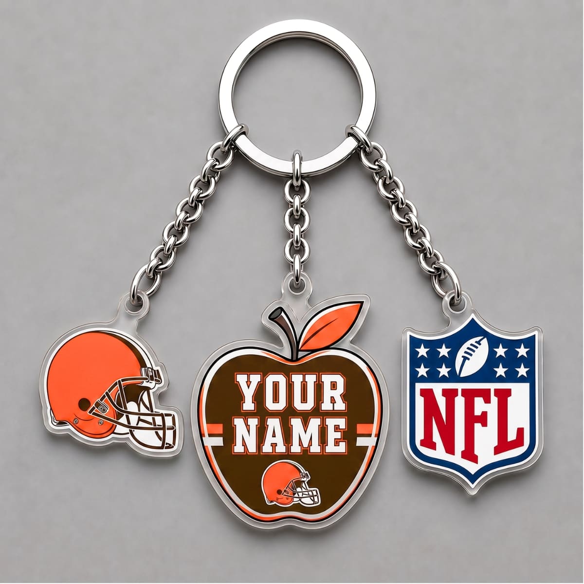 Personalized Cleveland Browns Back to School Apple Triple Charm Keychain – Custom Name | NFL Fan Gift