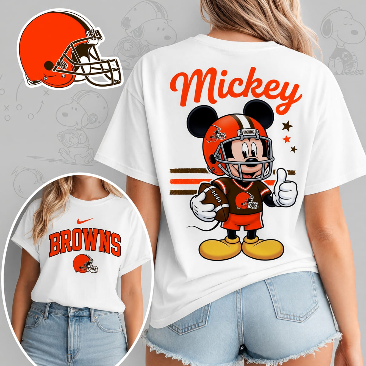 Cleveland Browns x Mickey Mouse Football Game Day Unisex T-Shirt – NFL Fan Outfit