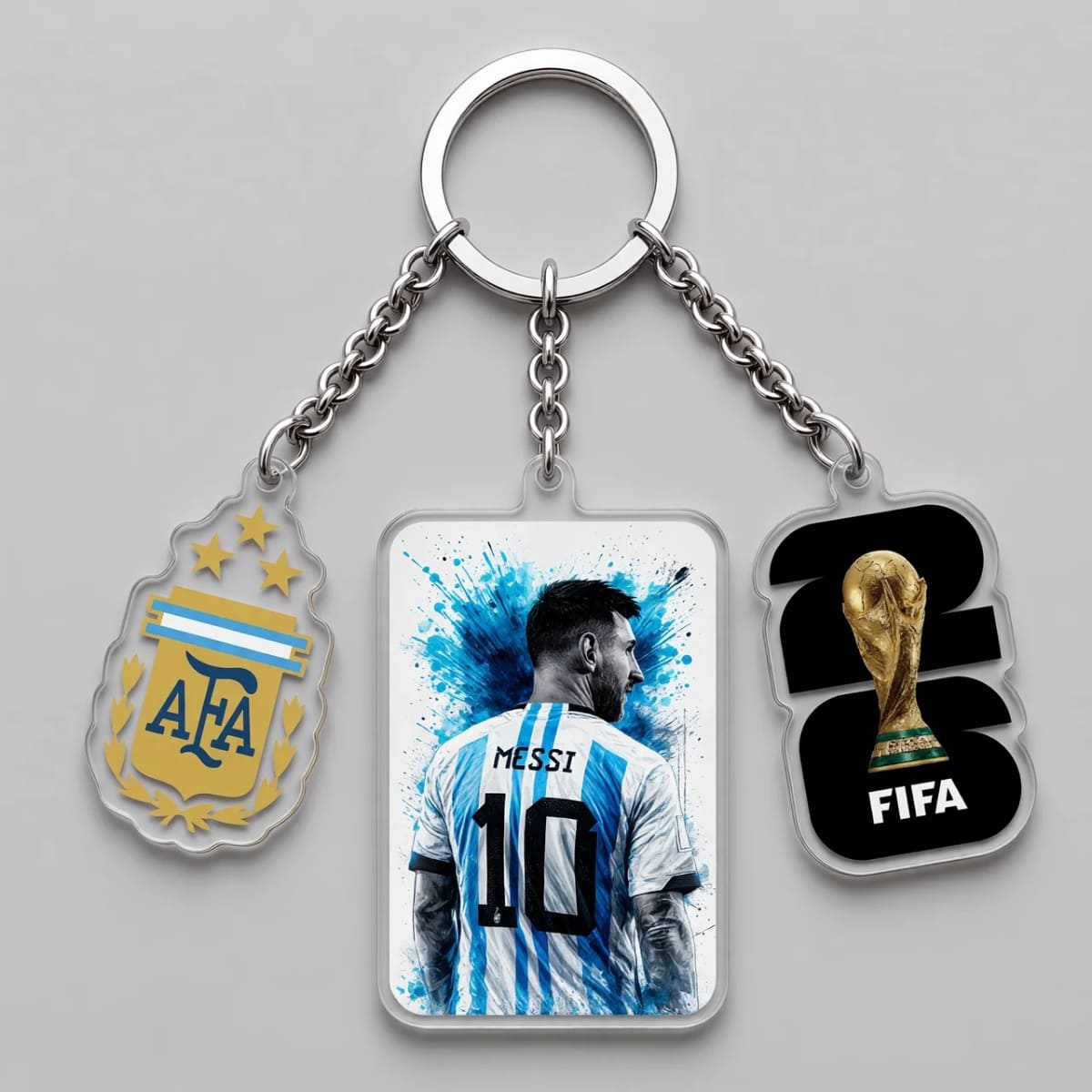 Lionel Messi No.10 Argentina Watercolor Back View Triple Charm Keychain | World Cup 2026