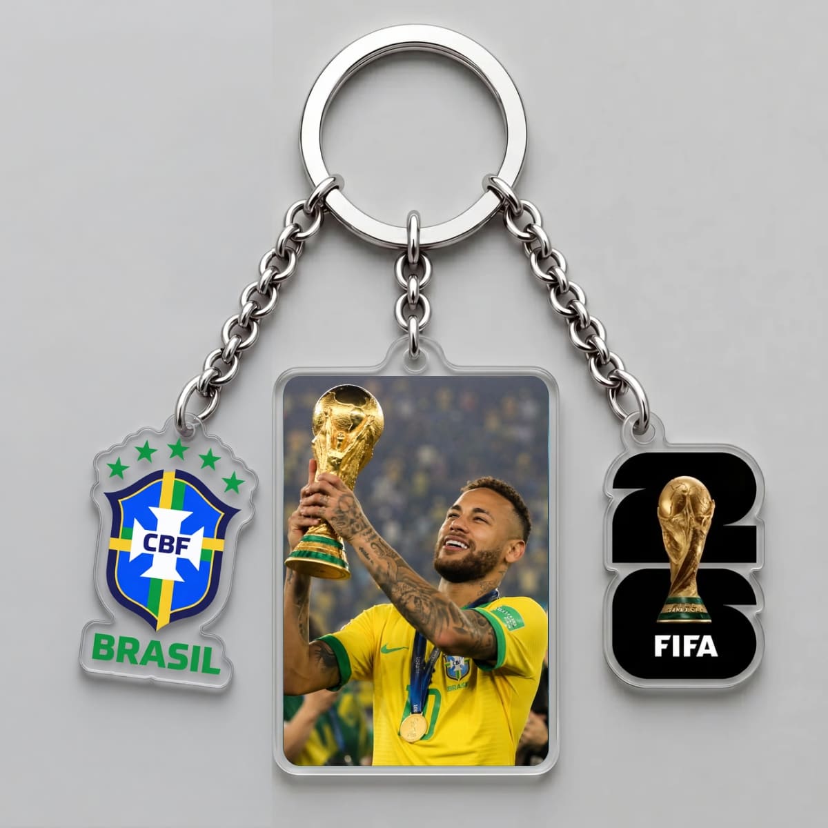 Neymar Júnior Brazil Trophy Lift Triple Charm Keychain | World Cup 2026
