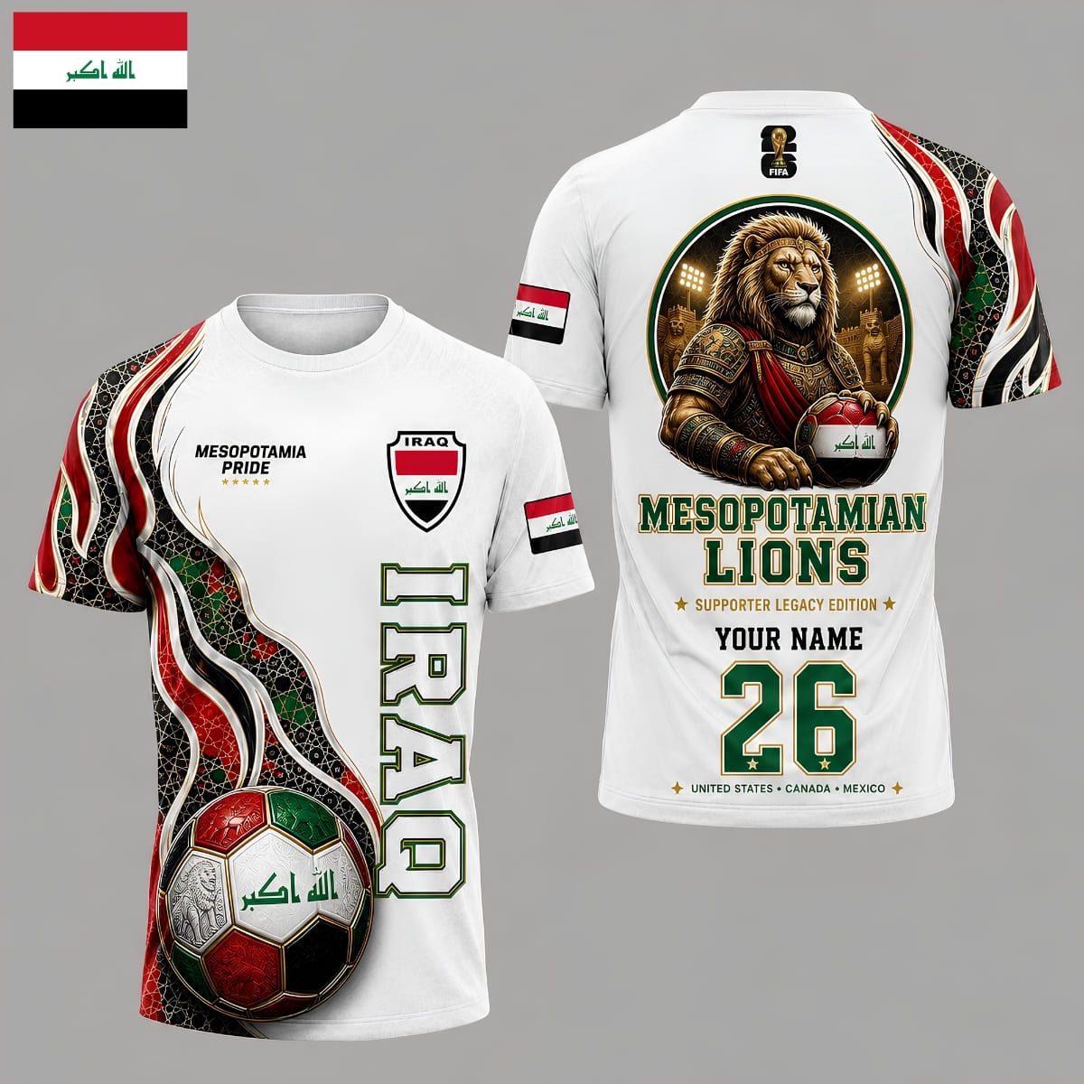 Personalized Iraq Mesopotamian Lions World Cup 2026 Unisex T-Shirt – Custom Name & Number