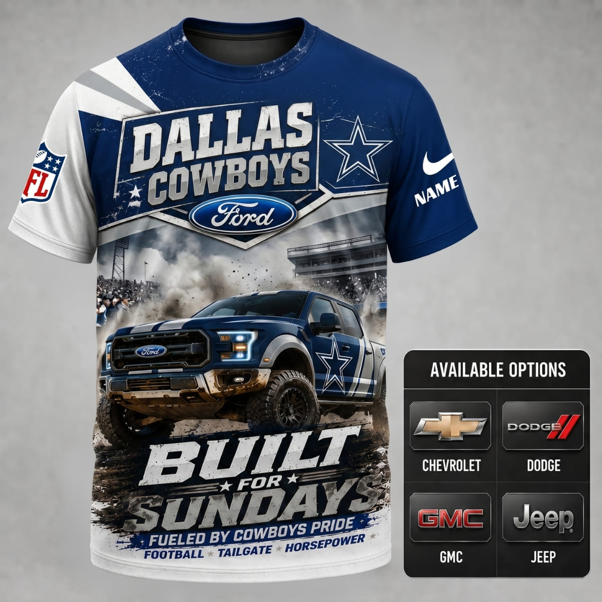 Personalized Dallas Cowboys Built for Sundays Unisex T-Shirt – Custom Name & Vehicle | NFL Fan Outfit