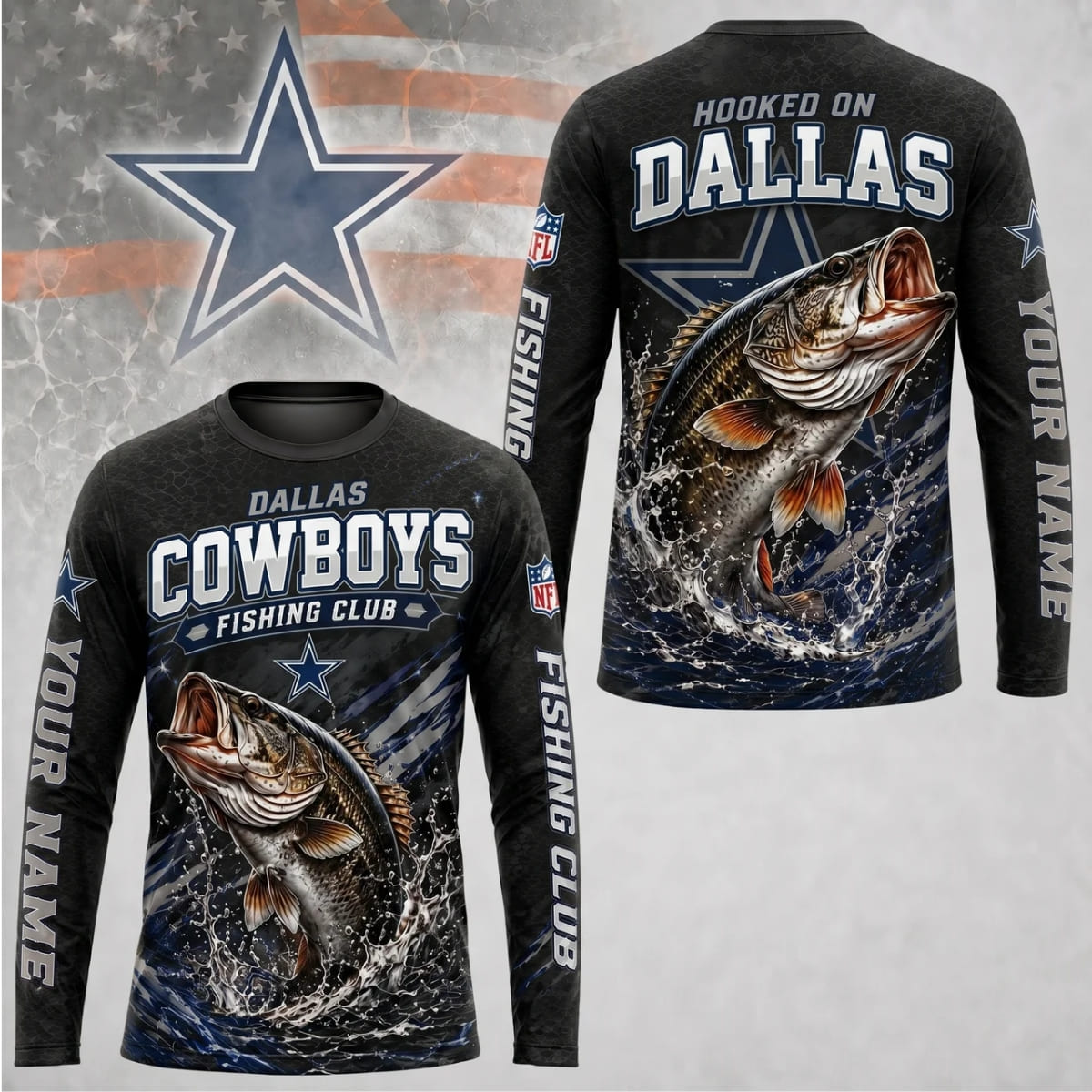 Personalized Dallas Cowboys Fishing Club Long Sleeve Shirt – Custom Name | NFL x Fishing