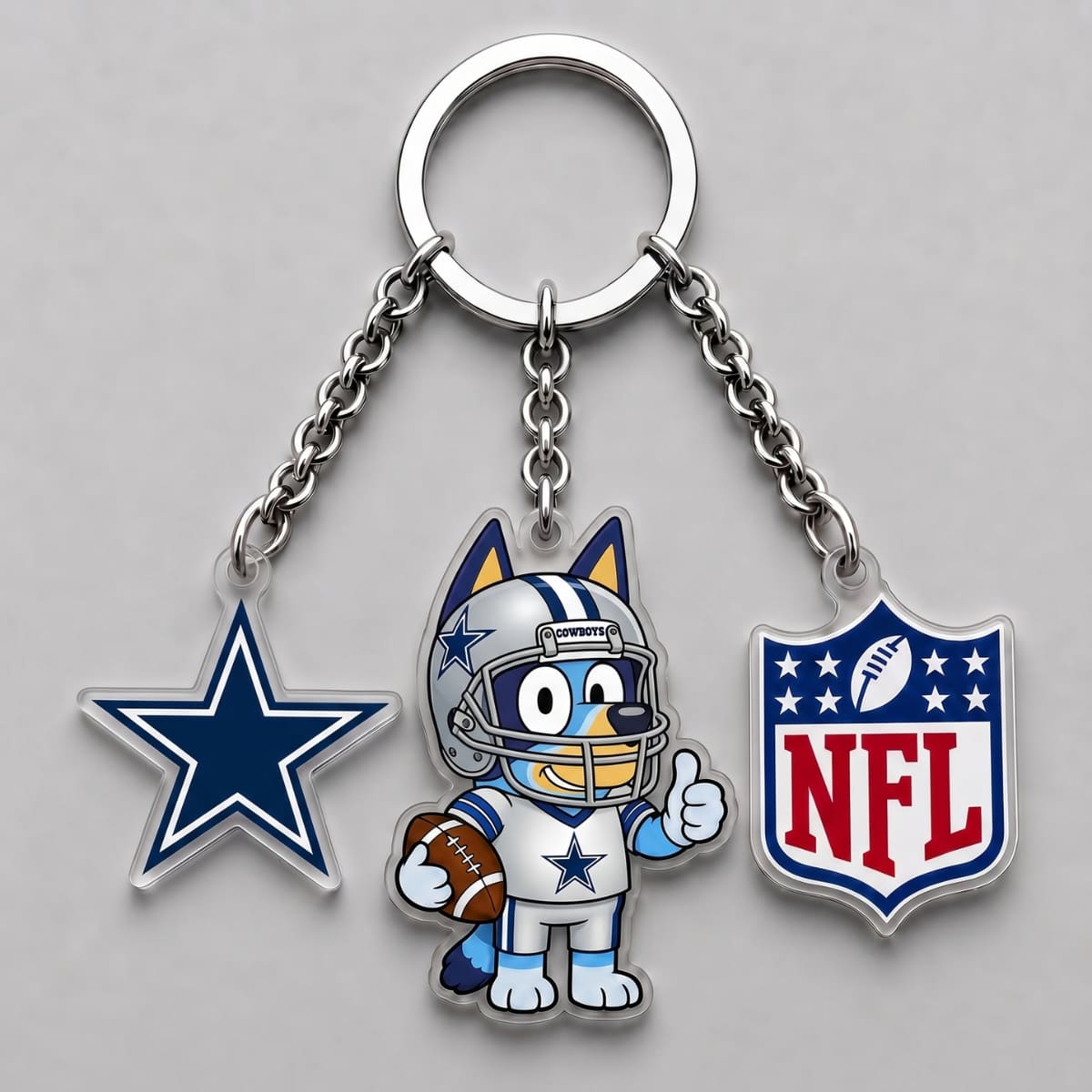 Dallas Cowboys x Bluey Triple Charm Keychain | NFL Fan Gift
