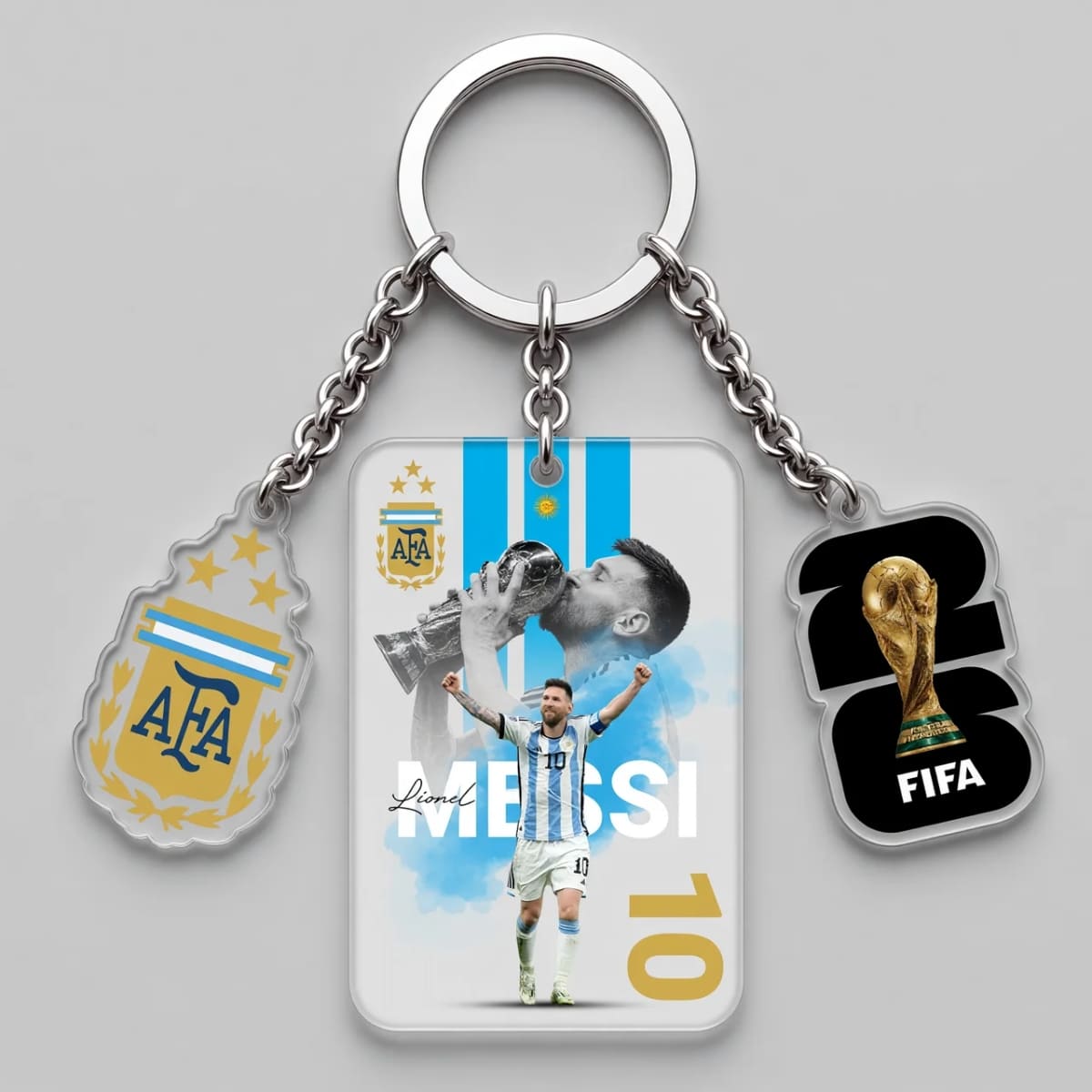 Lionel Messi Argentina Trophy Dream Triple Charm Keychain | World Cup 2026