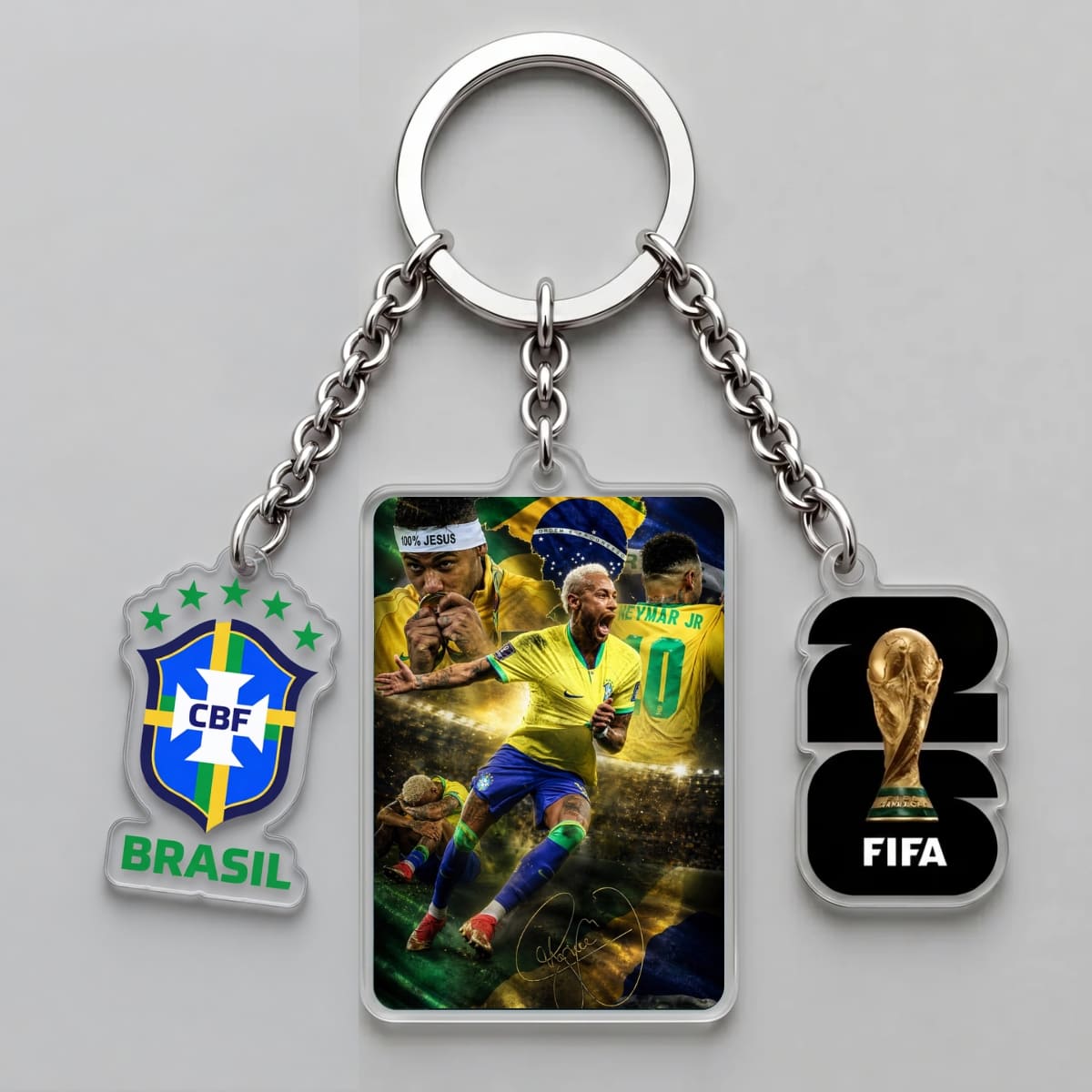 Neymar Júnior Brazil Glory Moments Triple Charm Keychain | World Cup 2026