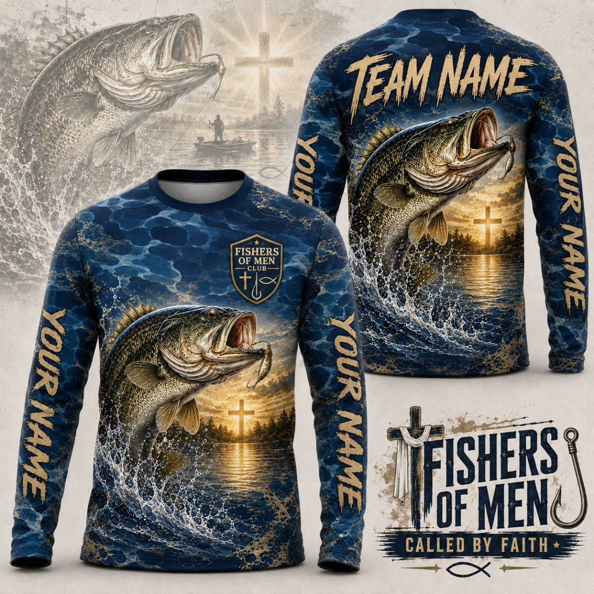 (12 Fish Types) Personalized Fishers of Men Fishing Shirt – Custom Name & Team Name