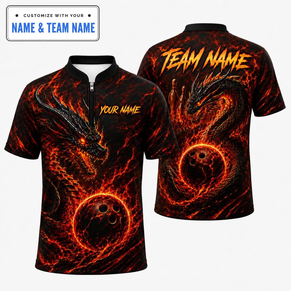 Personalized Badass Fiery Dragon Bowling Shirts - Custom Name & Team Name