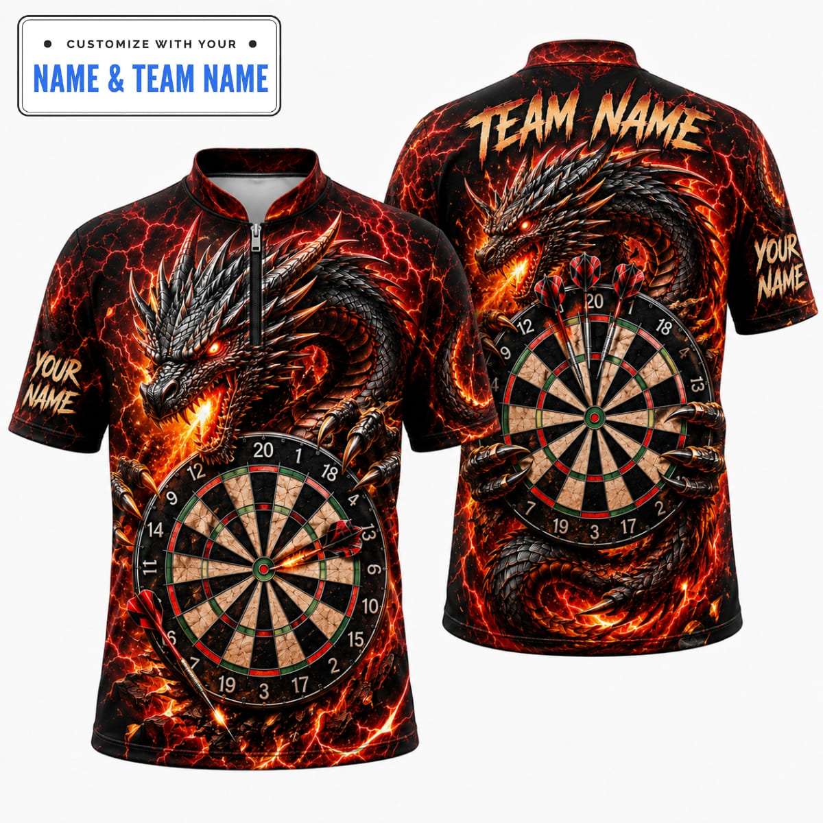 Personalized Mighty Fire Breathing Dragon Darts Shirts - Custom Name & Team Name