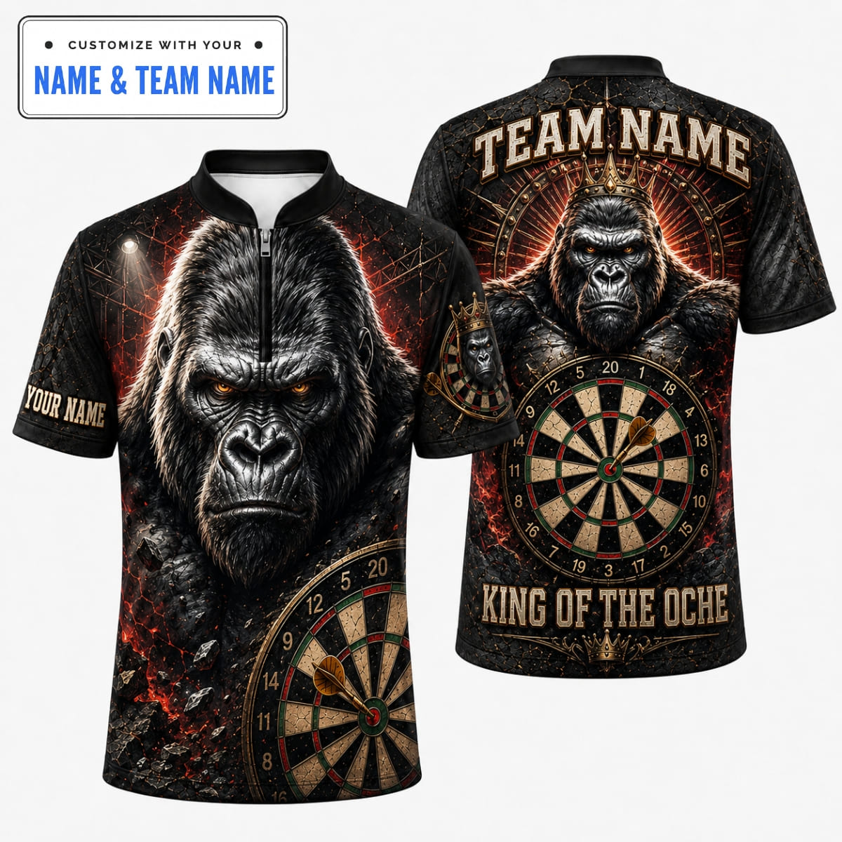 Personalized Mighty Crowned Silverback Gorilla King Darts Shirt – Custom Name & Team Name