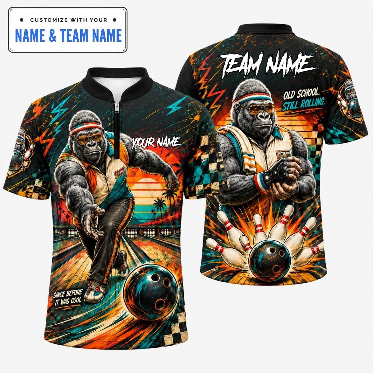 [4 Colors] [5 Colors] Personalized Cool Retro Gorilla Bowling Shirt – Custom Name & Team Name