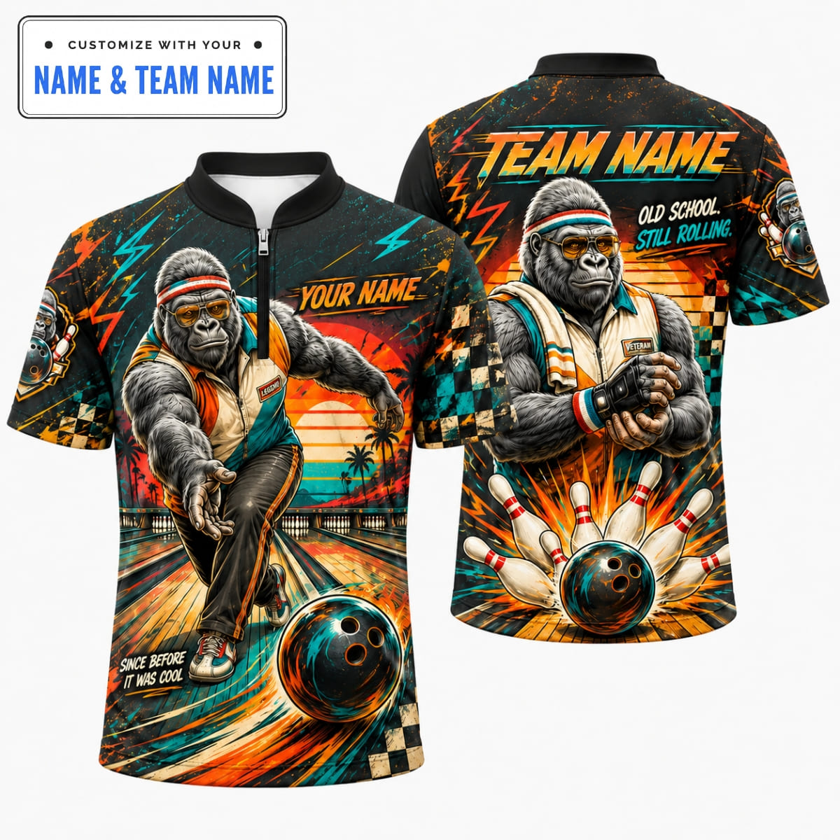 Personalized Cool Retro Gorilla Bowling Shirt – Custom Name & Team Name