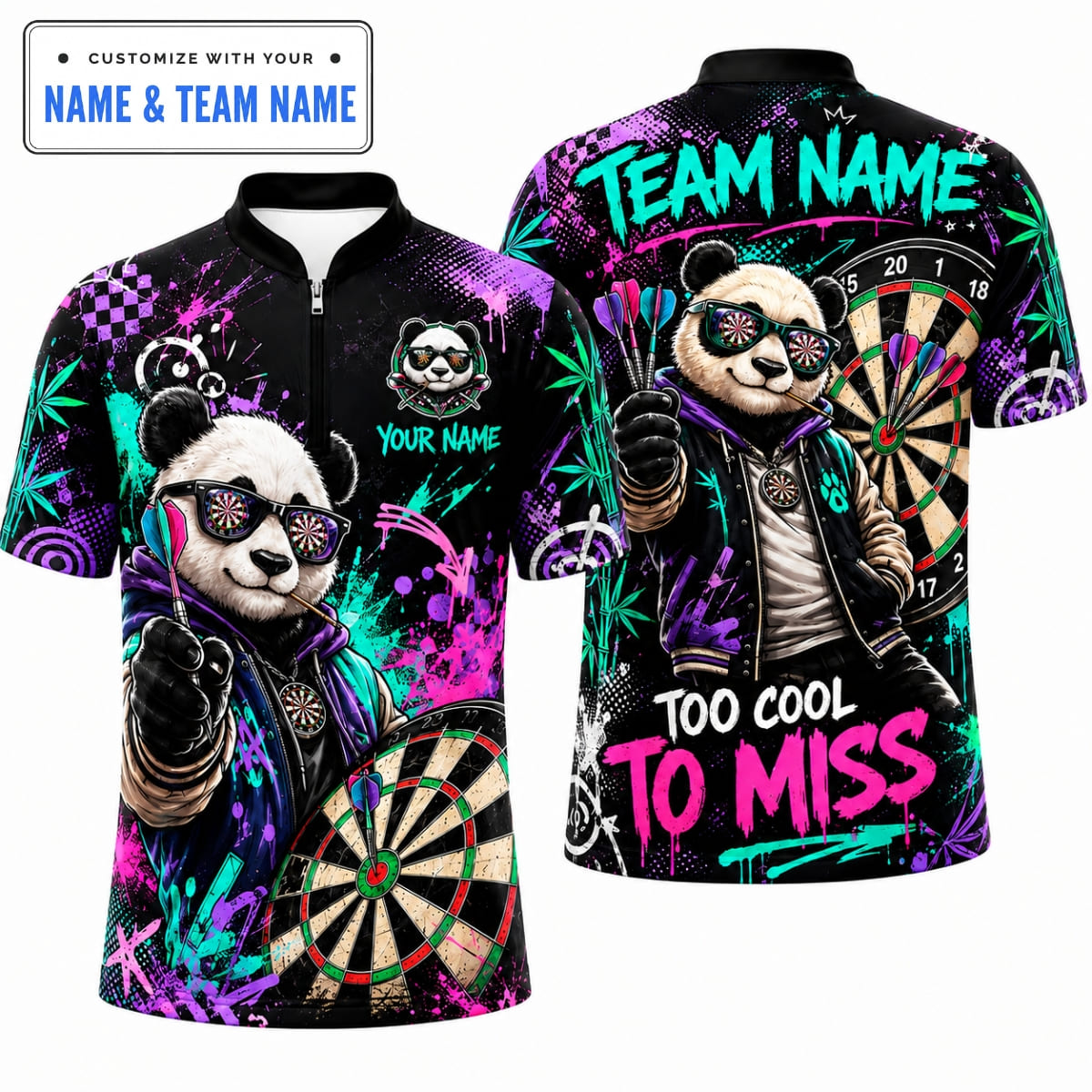 Personalized Graffiti Panda Too Cool To Miss Darts Shirt – Custom Name & Team Name