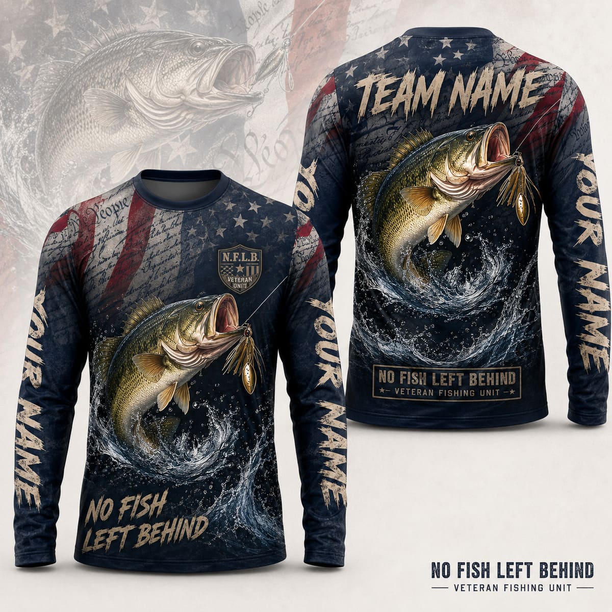 (12 Fish Types) Personalized Veteran Fishing Club American Flag Fishing Shirt – Custom Name & Team Name