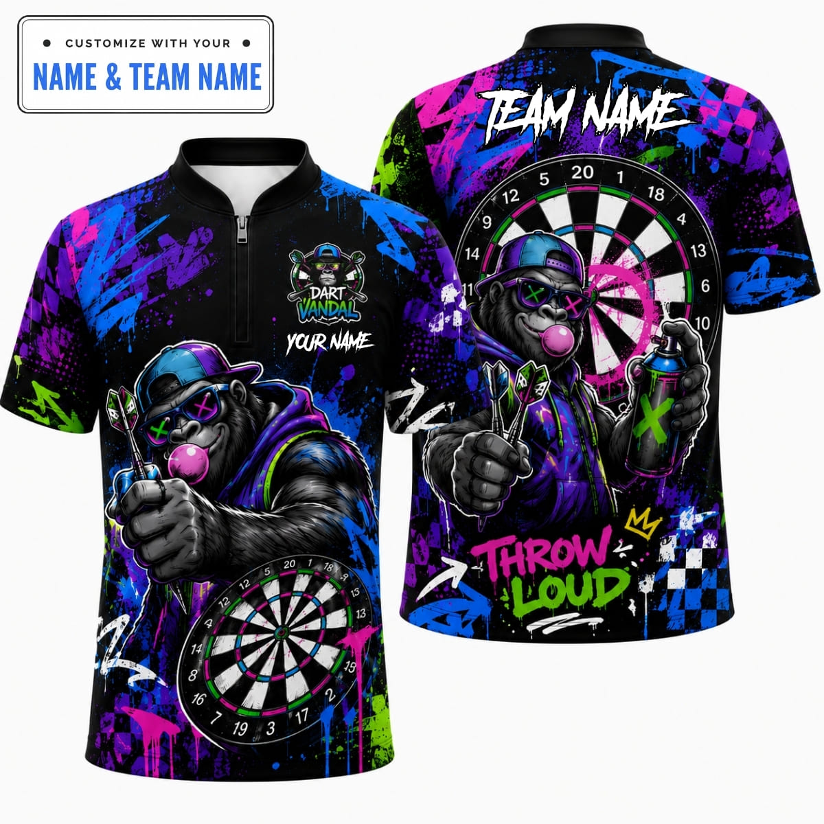 [5 Colors] Personalized Streetwear Gorilla Vandal Darts Shirt – Custom Name & Team Name