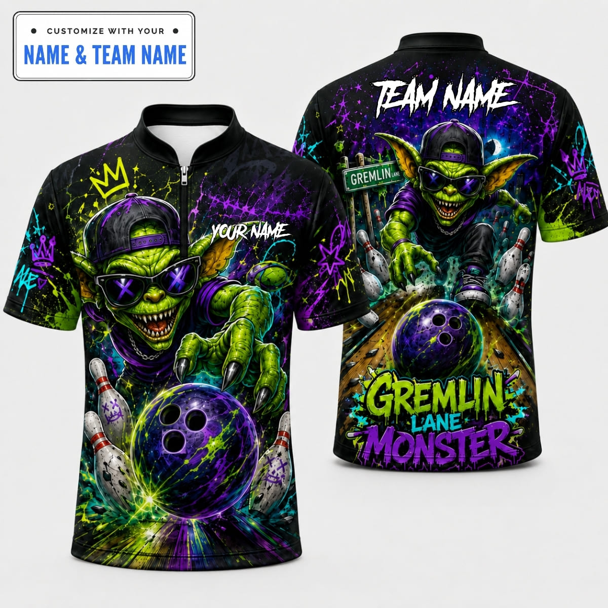 [5 Colors] Personalized Gremlin Lane Monster Bowling Shirt – Custom Name & Team Name