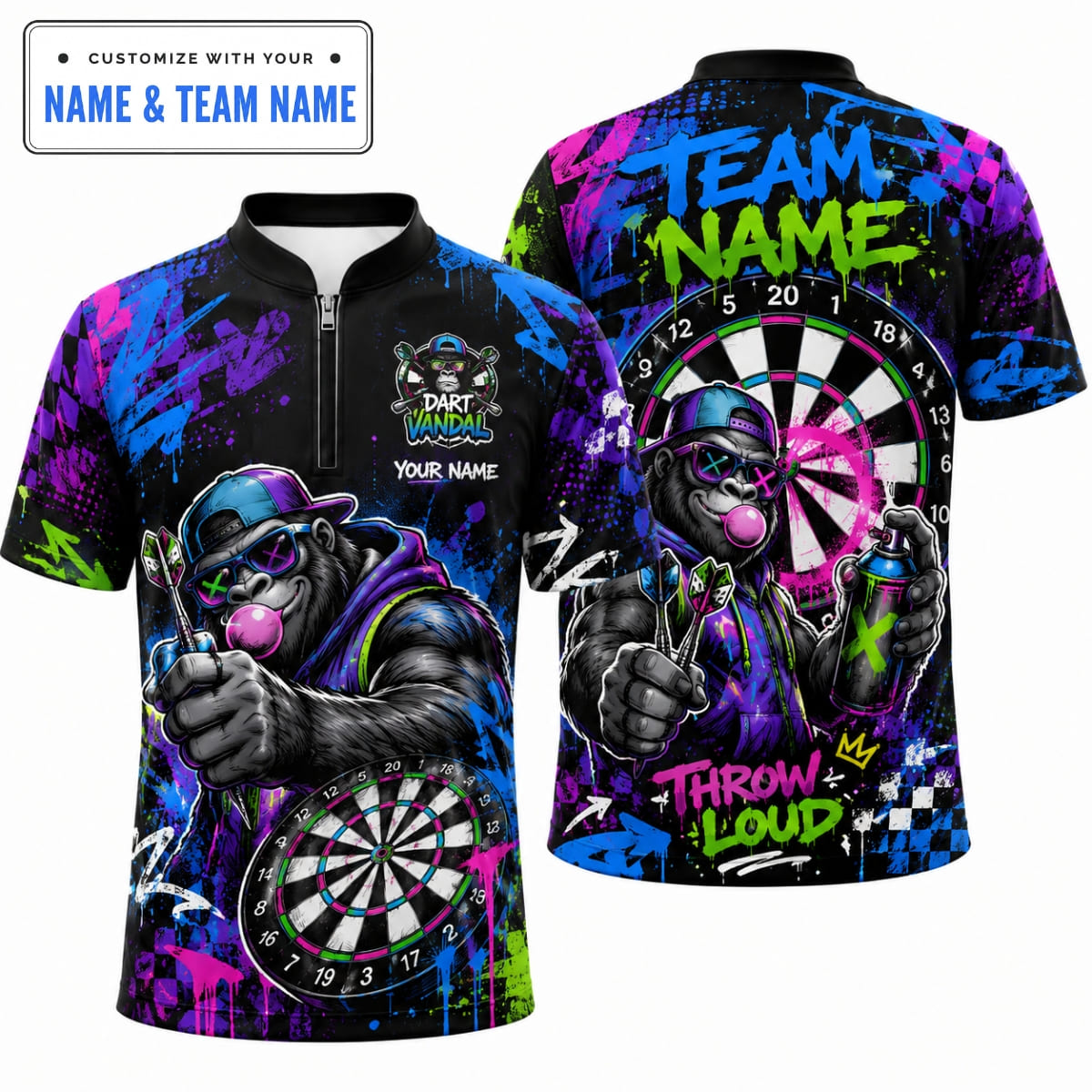 Personalized Streetwear Gorilla Vandal Darts Shirt – Custom Name & Team Name