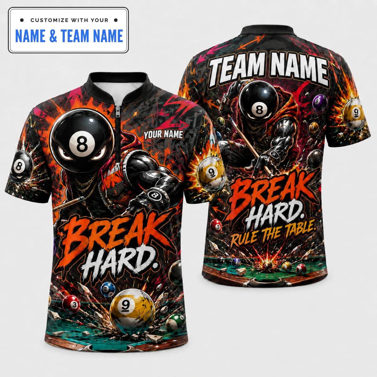 Personalized Assassin 8-Ball Hustler Rule The Table Billiards Shirt – Custom Name & Team Name