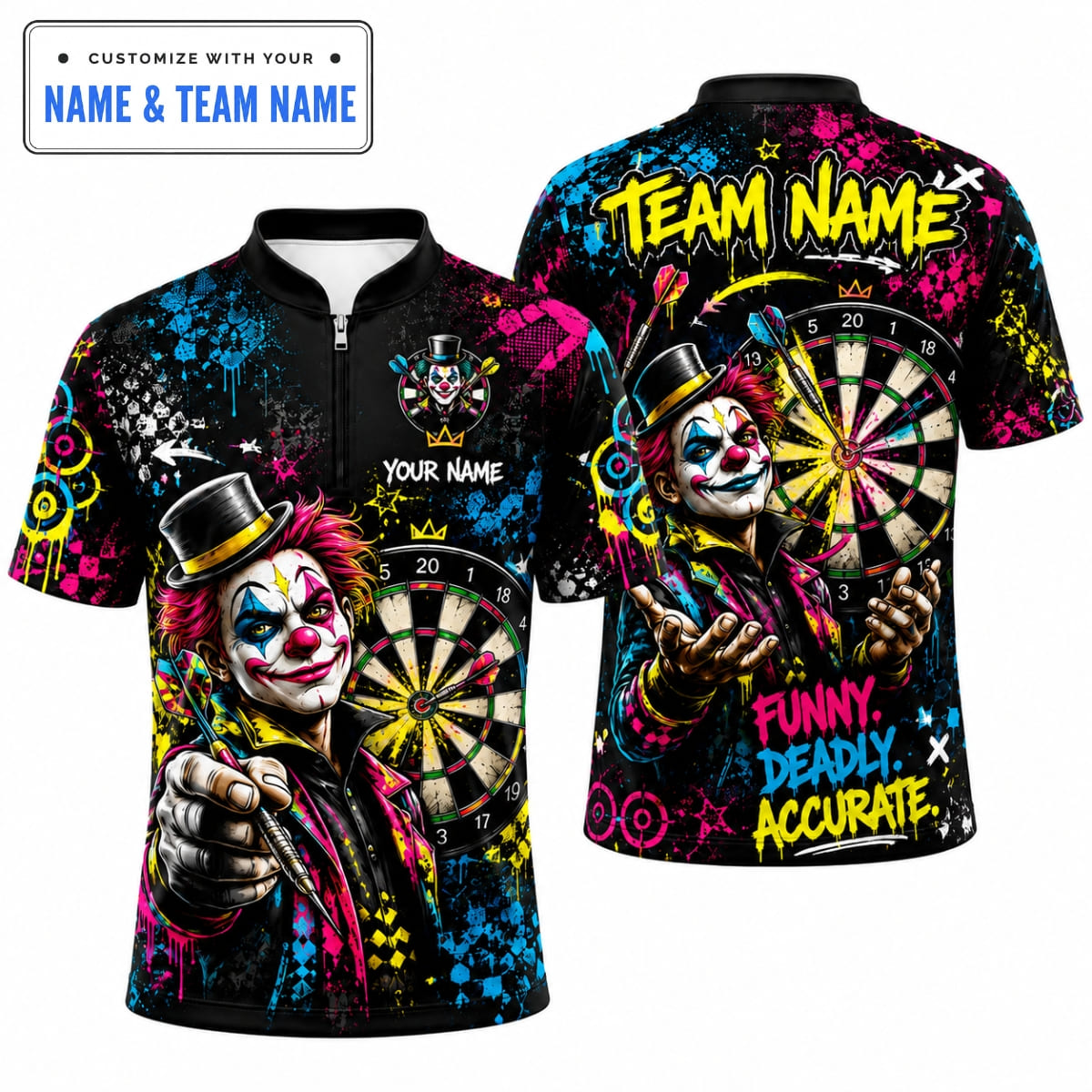 Personalized Jester Clown Funny Deadly Accurate Darts Shirt – Custom Name & Team Name