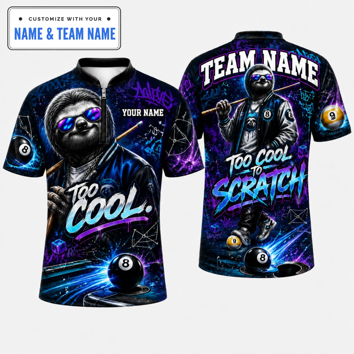 Personalized Sloth Too Cool To Scratch Billiards Fan Shirts – Custom Name & Team Name