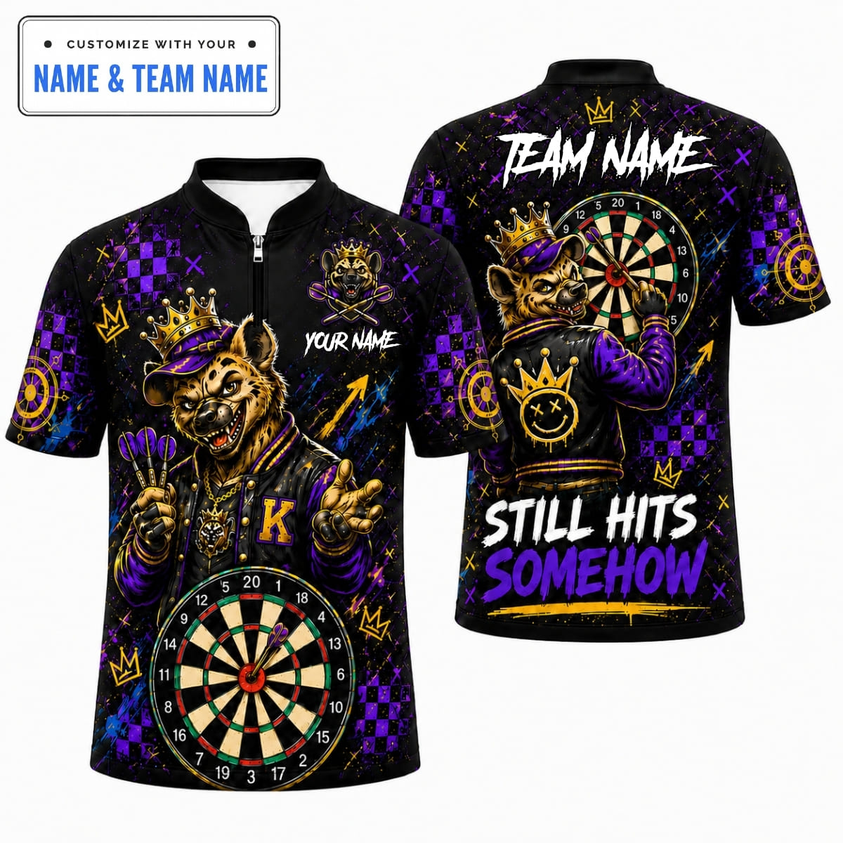 [5 Colors] Personalized Wild Hyena Still Hits Somehow Darts Shirt – Custom Name & Team Name