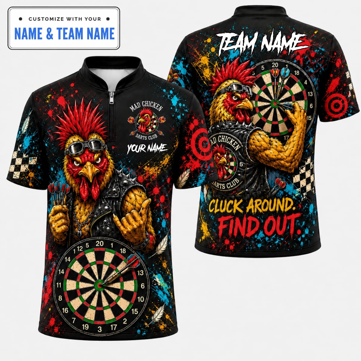 Personalized Mad Chicken Cluck Around Find Out Darts Shirt – Custom Name & Team Name