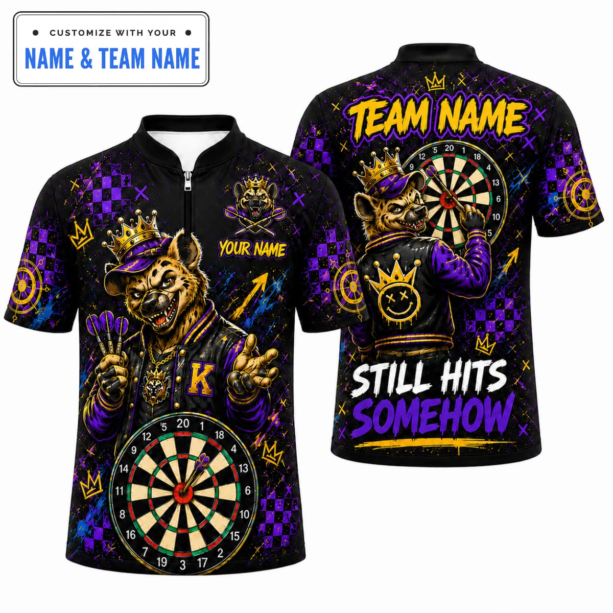 Personalized Wild Hyena Still Hits Somehow Darts Shirt – Custom Name & Team Name