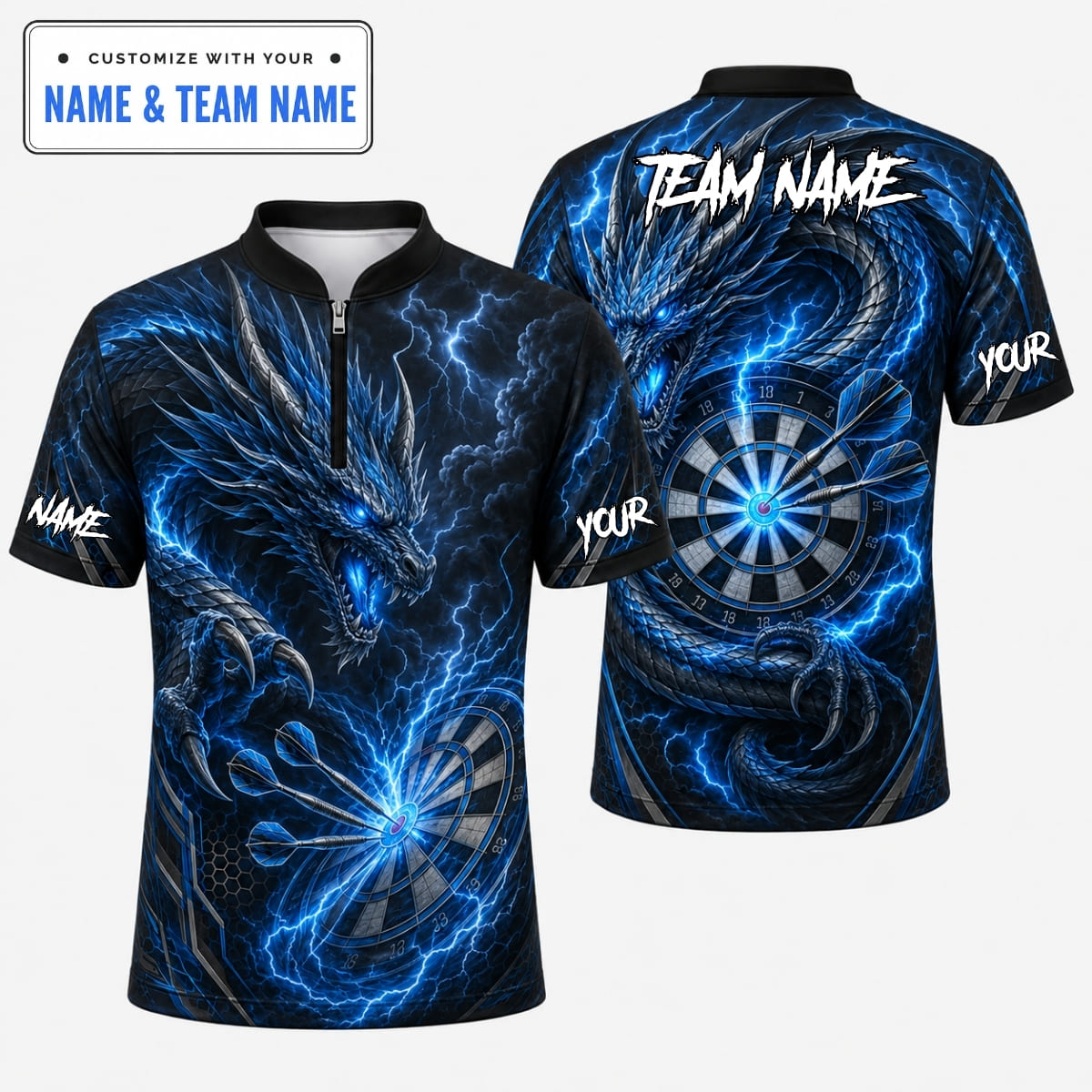 [5 Colors] Personalized Fierce Lightning Dragon Dartboard Darts Shirt – Custom Name & Team Name
