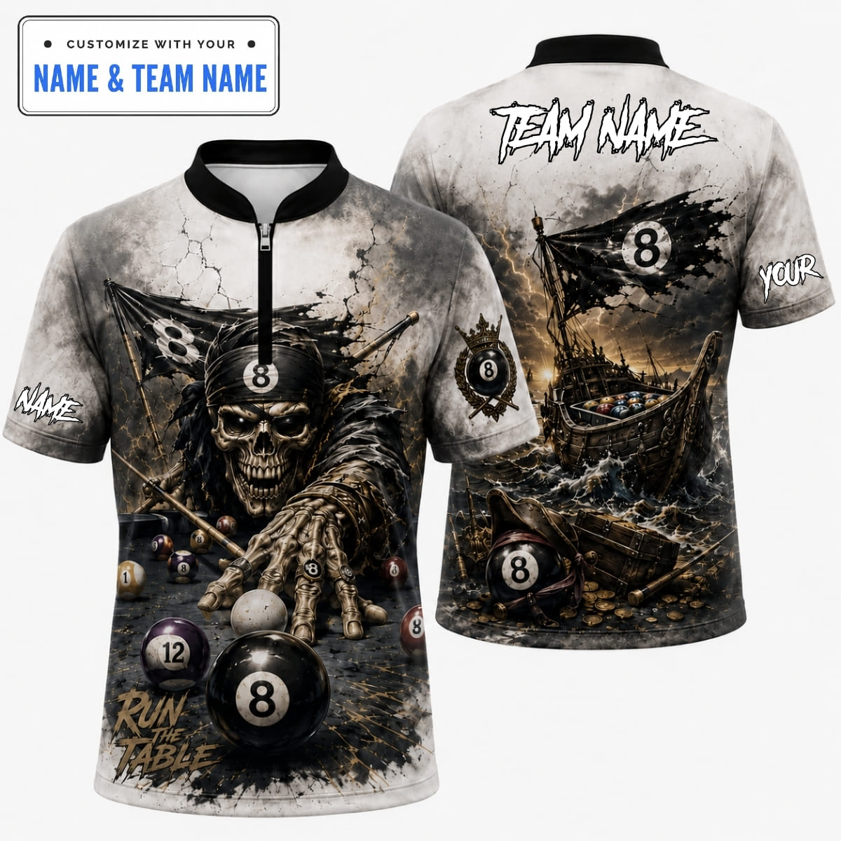 [5 Colors] Personalized Pirate Galleon 8-Ball Table Hustler Billiards Shirt – Custom Name & Team Name