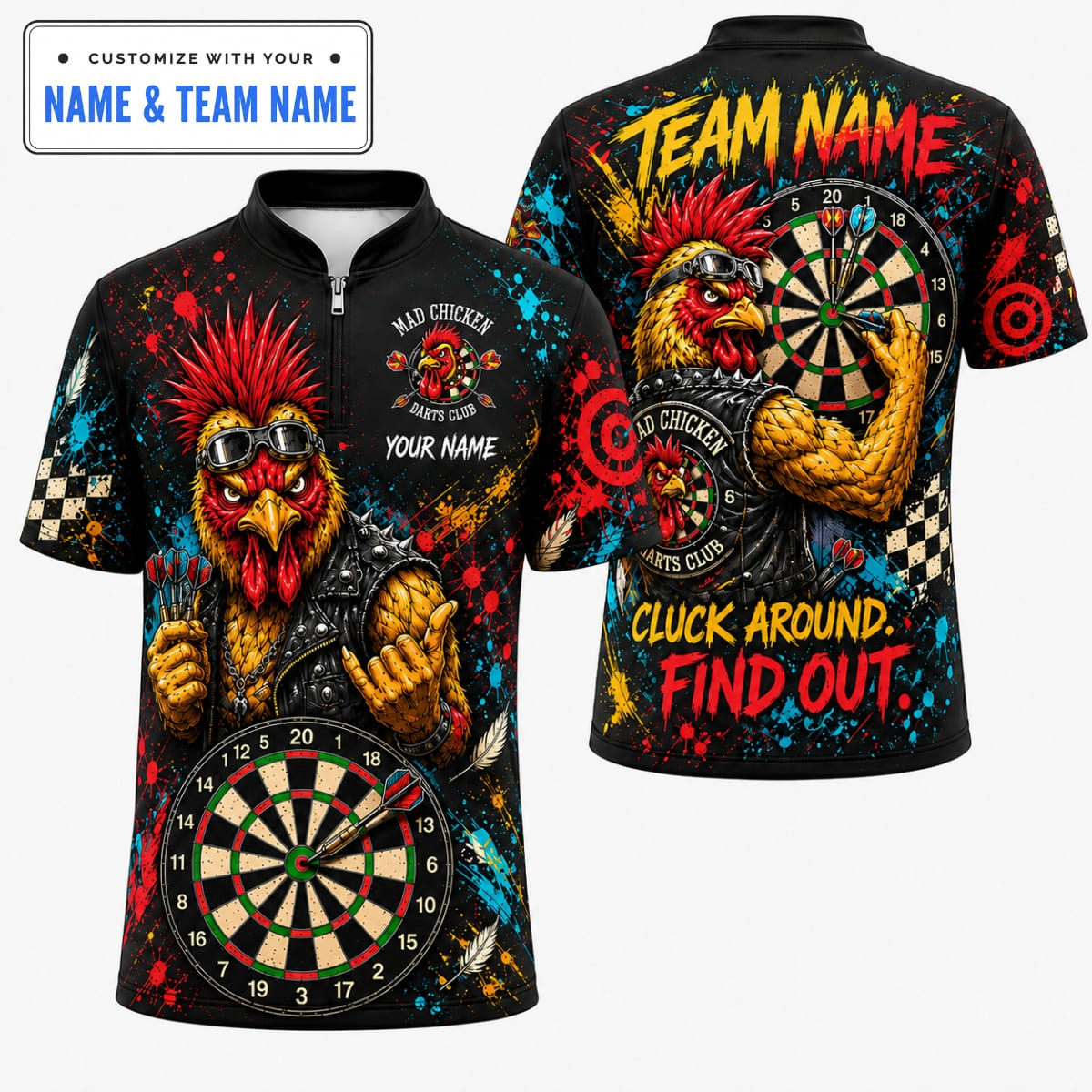 Personalized Mad Chicken Cluck Around Find Out Darts Shirt – Custom Name & Team Name