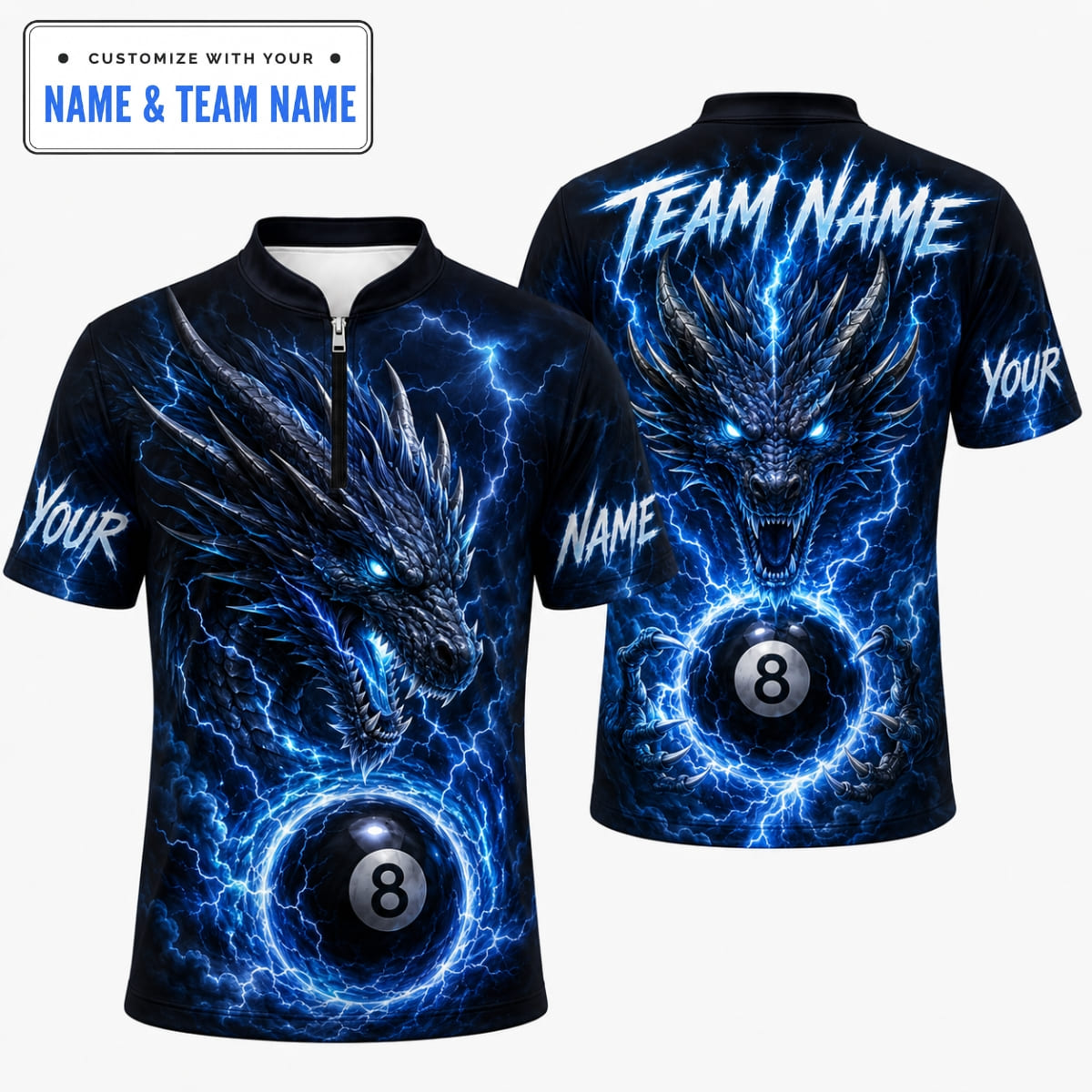 Personalized Dragon 8 Ball Billiards Shirts – Custom Name & Team Name