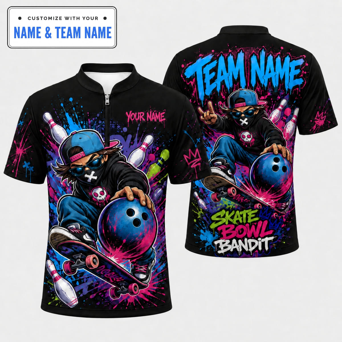Personalized Skater Skate Bowl Bandit Bowling Shirt – Custom Name & Team Name