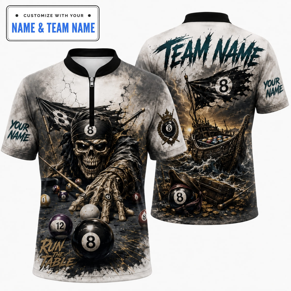 Personalized Pirate Galleon 8-Ball Table Hustler Billiards Shirt – Custom Name & Team Name