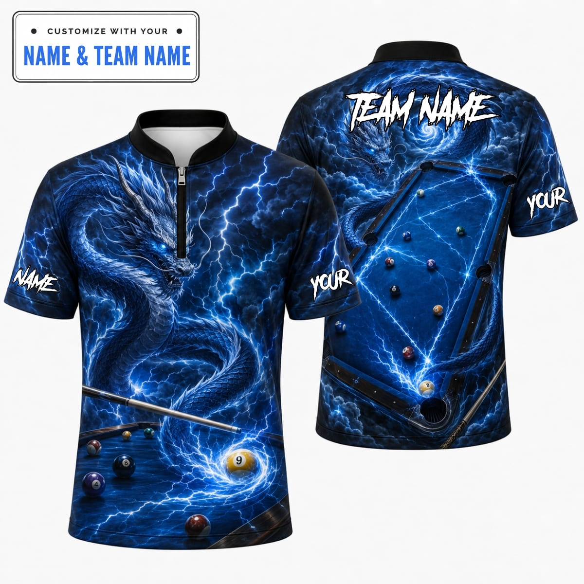 [5 Colors] Personalized Electric Dragon Billiards Pool Table Billiards Shirt – Custom Name & Team Name