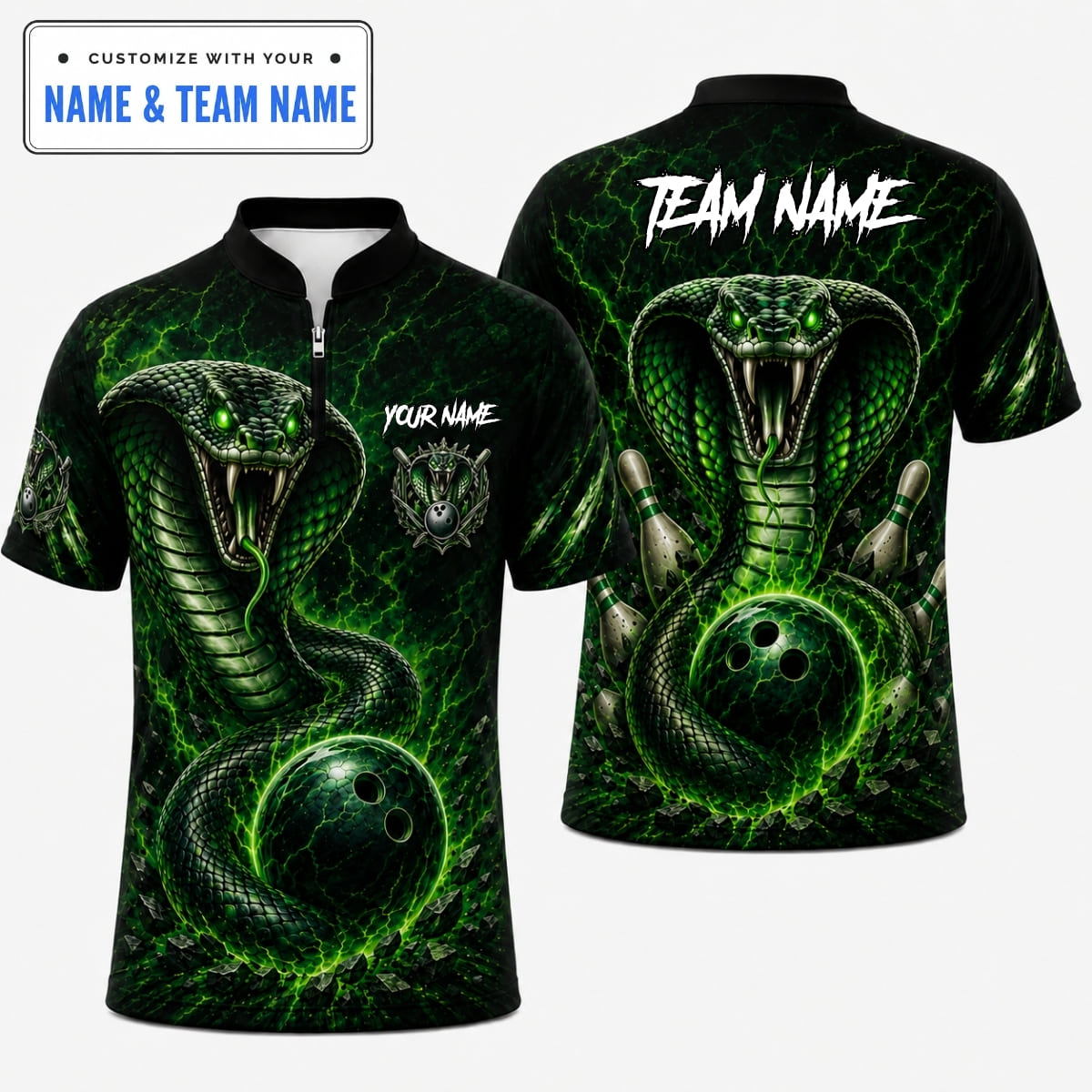 [6 Colors] Personalized King Cobra Snake Bowling Shirt – Custom Name & Team Name