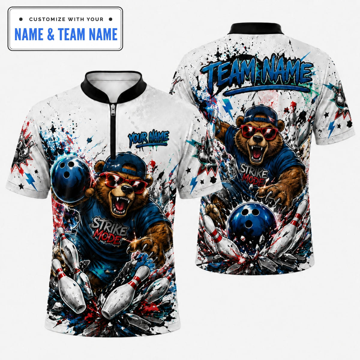 Personalized Bear Strike Mode Bowling Shirt – Custom Name & Team Name