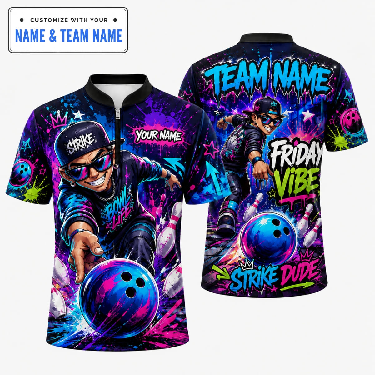 Personalized Hip Hop Bowler Friday Vibe Bowling Shirt – Custom Name & Team Name